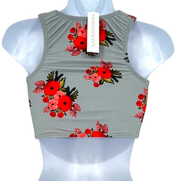 Tankini Top Classic Zipper in Silver and Rose Red Print Size X-Small - Picture 6 of 8